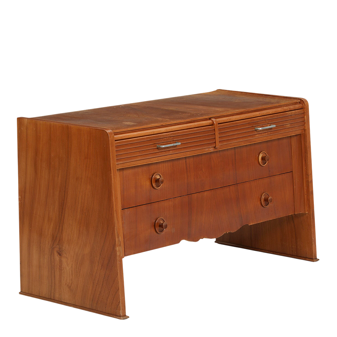 1930s Belgian : asymmetrical elmwood low chest of drawers