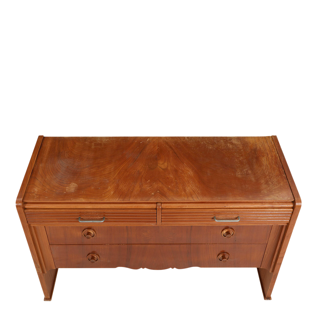 1930s Belgian : asymmetrical elmwood low chest of drawers