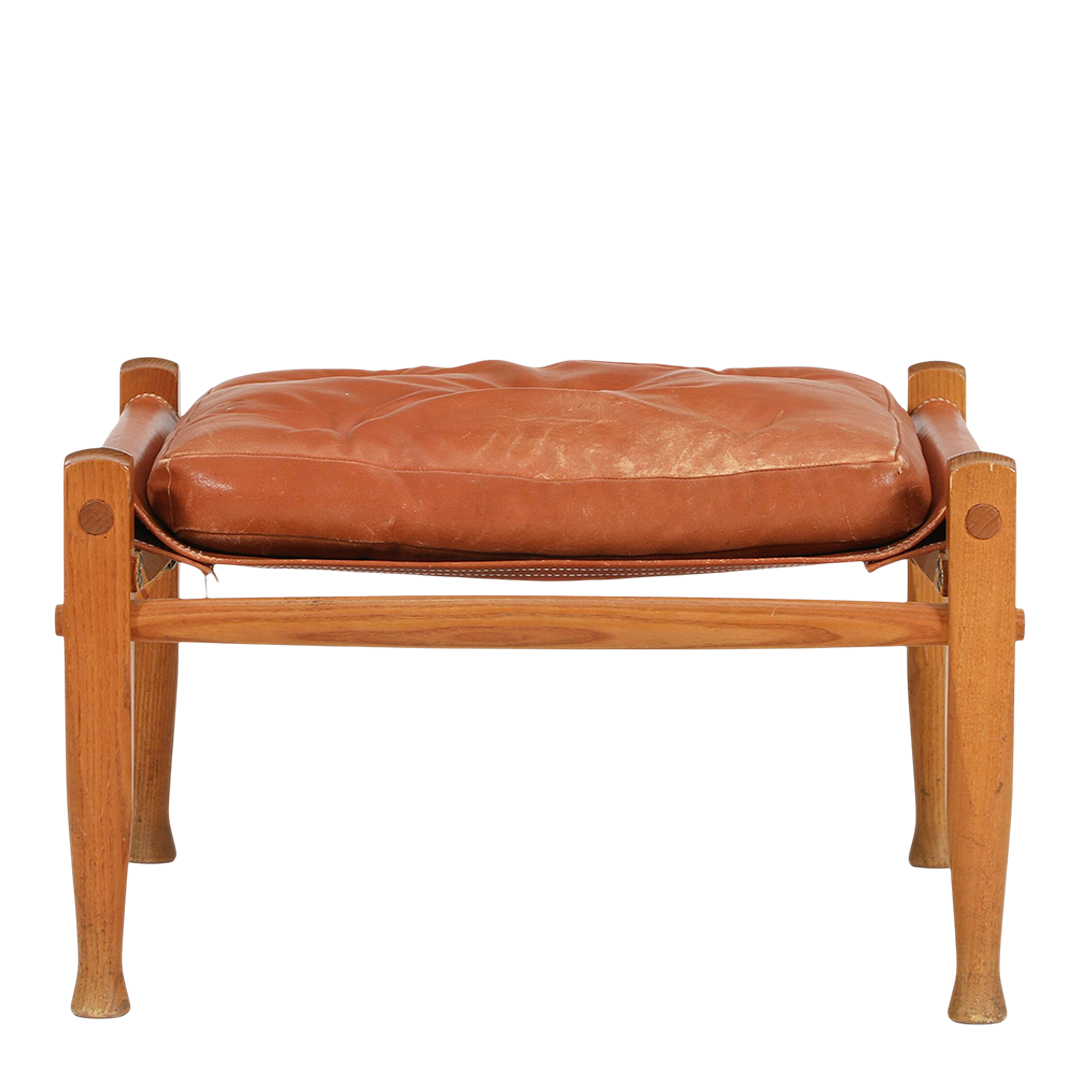 1933 Kaare Klint : solid ashwood & leather safari stool, Rud. Rasmussen