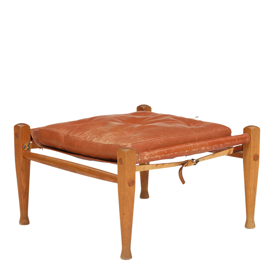 1933 Kaare Klint : solid ashwood & leather safari stool, Rud. Rasmussen