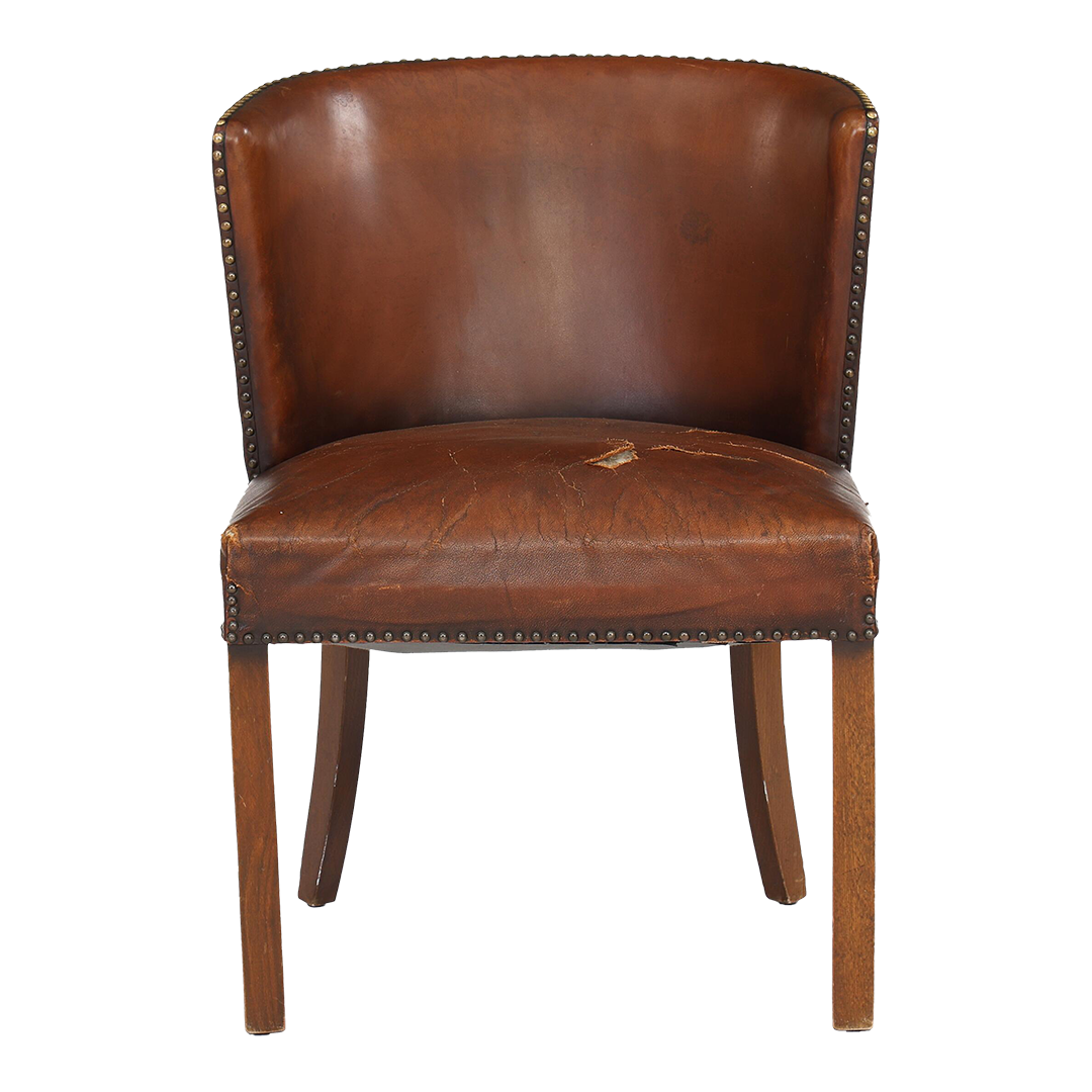 1940 Fritz Hansen : Model 1514 barrel back leather side chair