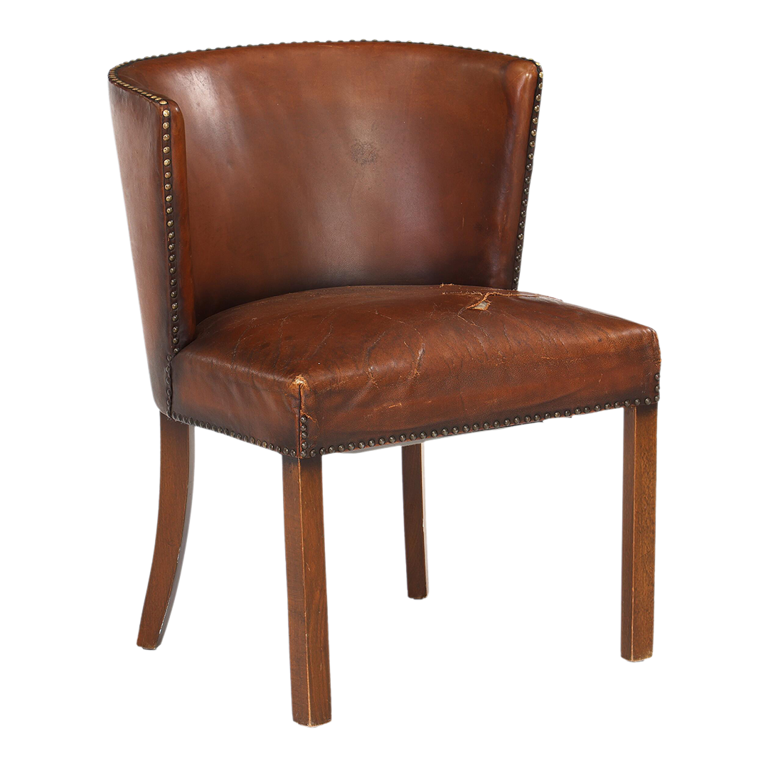 1940 Fritz Hansen : Model 1514 barrel back leather side chair