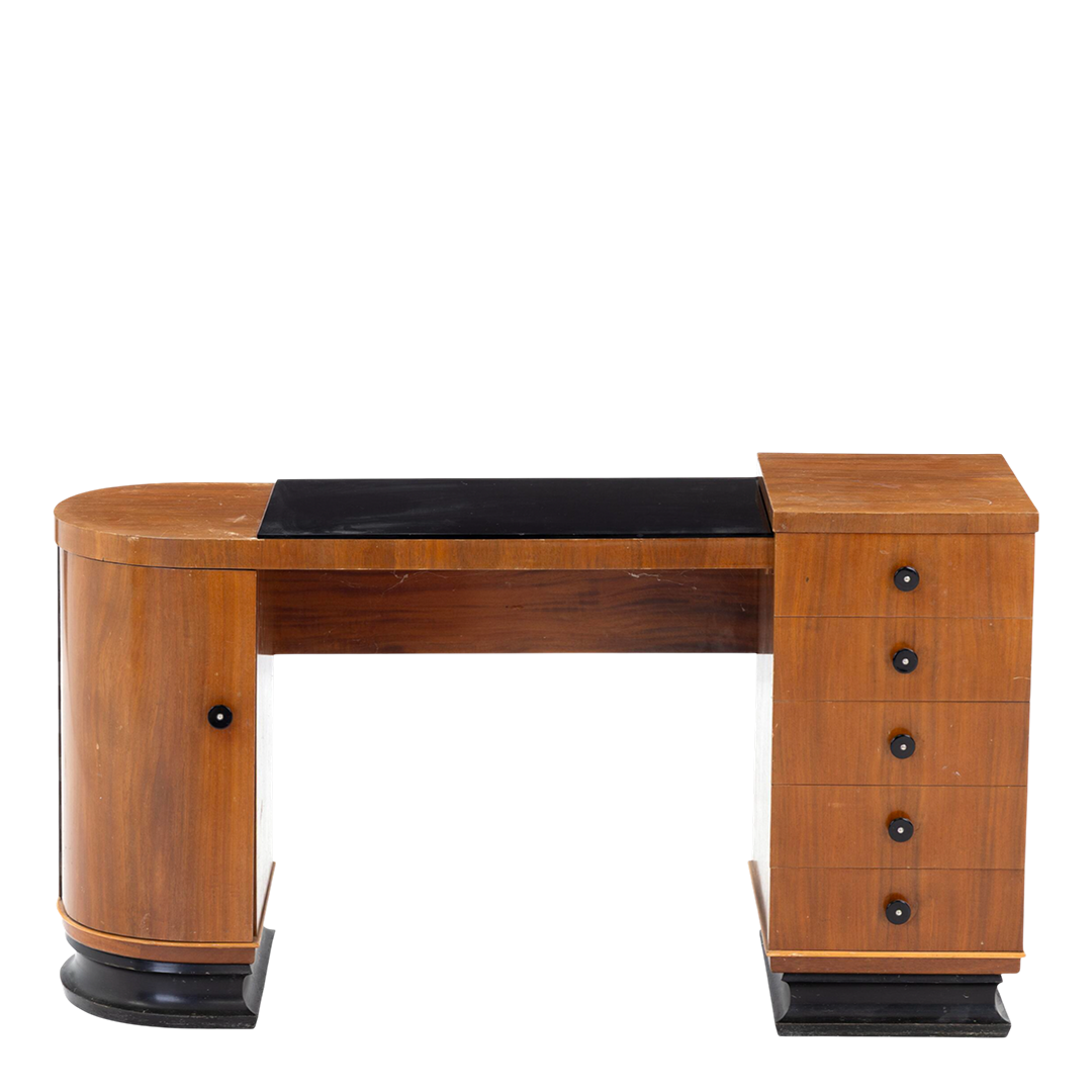 1950s European : Art Deco design mahogany & glass dressing table