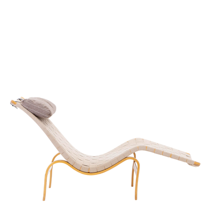 1960s Bruno Mathsson : "Pernilla 3" chaise lounge, beechwood & canvas strap