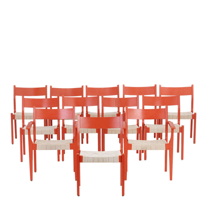 1960s Hans J Wegner : Six Model CH 42 and 43 red lacquered dining chairs