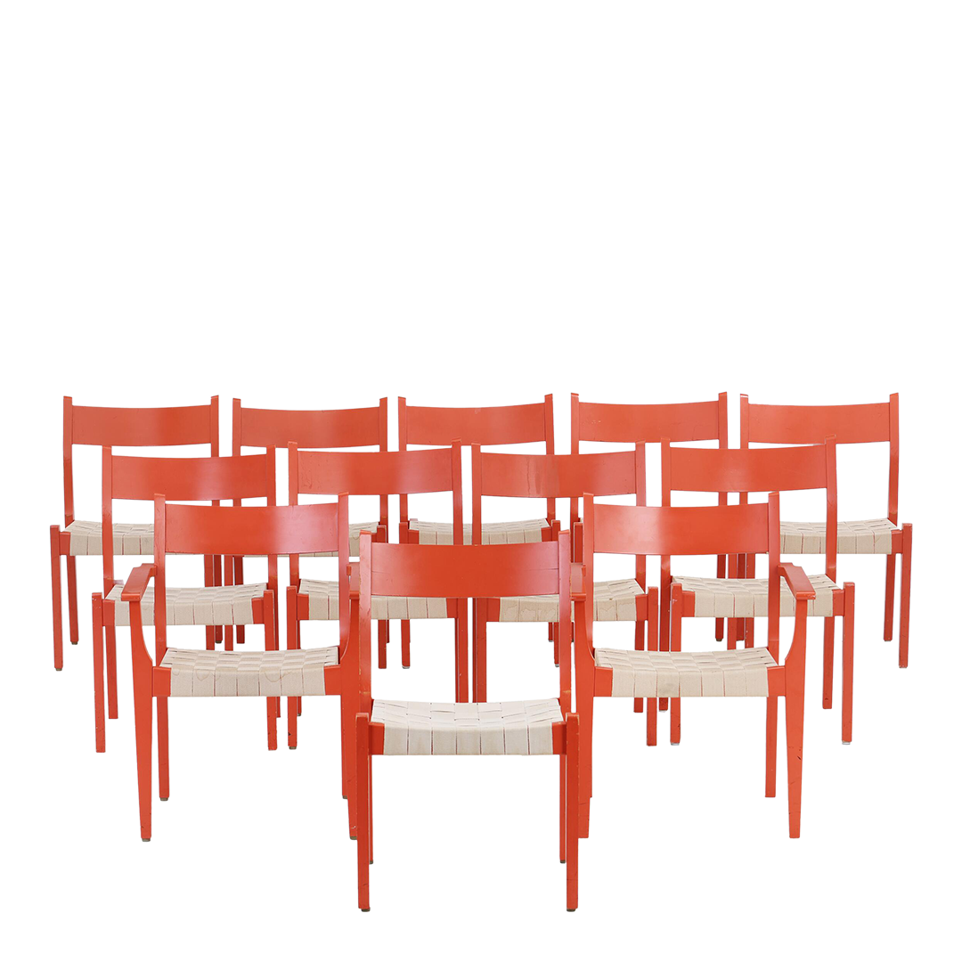1960s Hans J Wegner : Six Model CH 42 and 43 red lacquered dining chairs