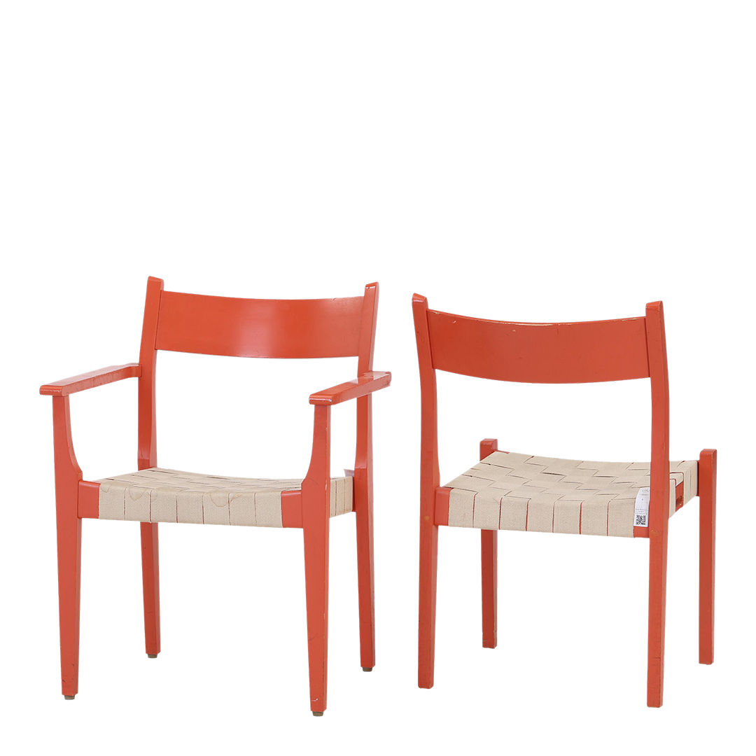 1960s Hans J Wegner : Six Model CH 42 and 43 red lacquered dining chairs