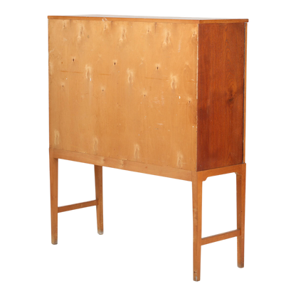 1960s Verner Birksholm : beech & teak 55" tall cabinet on stand