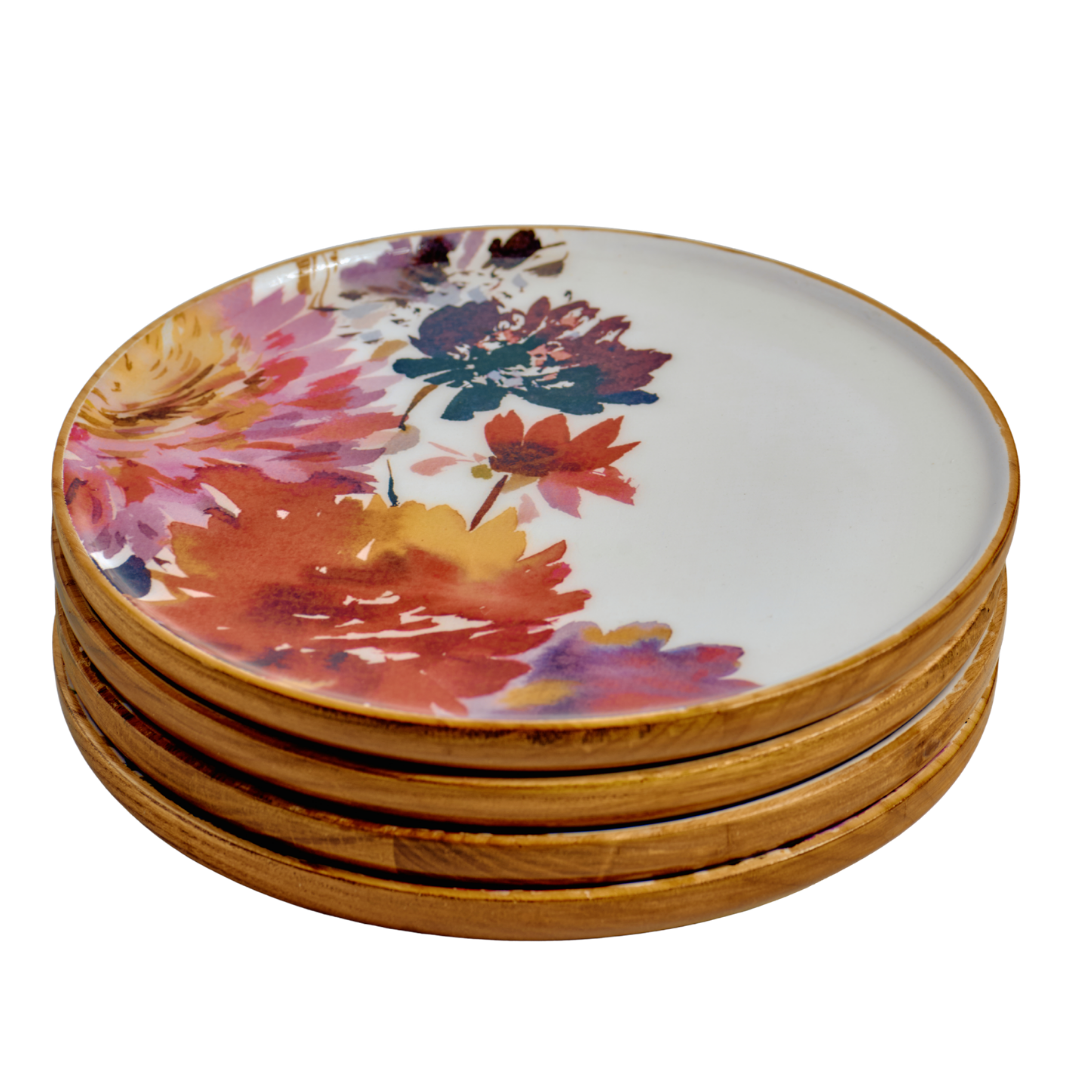 FINCH x Helen Dealtry : Garden Floral Plate Set (4), wood & enamel