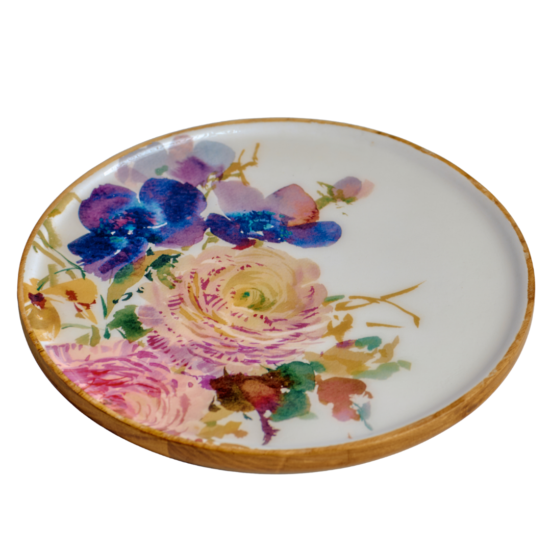 FINCH x Helen Dealtry : Garden Floral Plate Set (4), wood & enamel