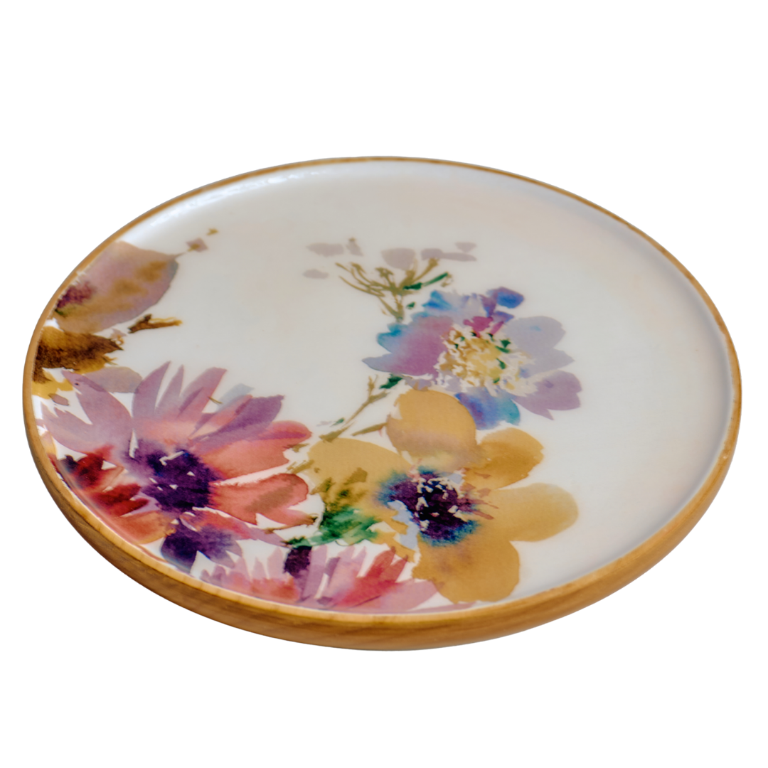 FINCH x Helen Dealtry : Garden Floral Plate Set (4), wood & enamel