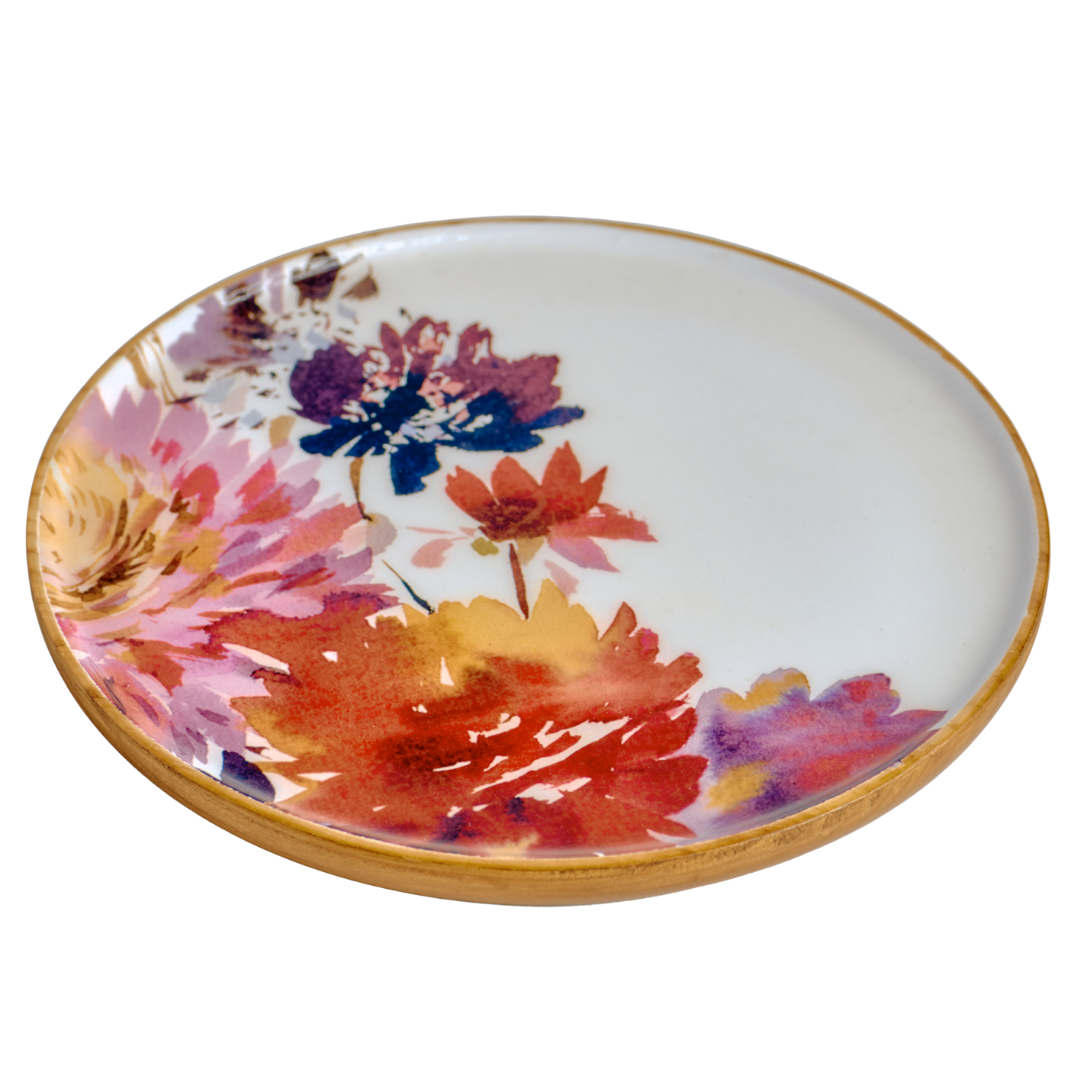 FINCH x Helen Dealtry : Garden Floral Plate Set (4), wood & enamel