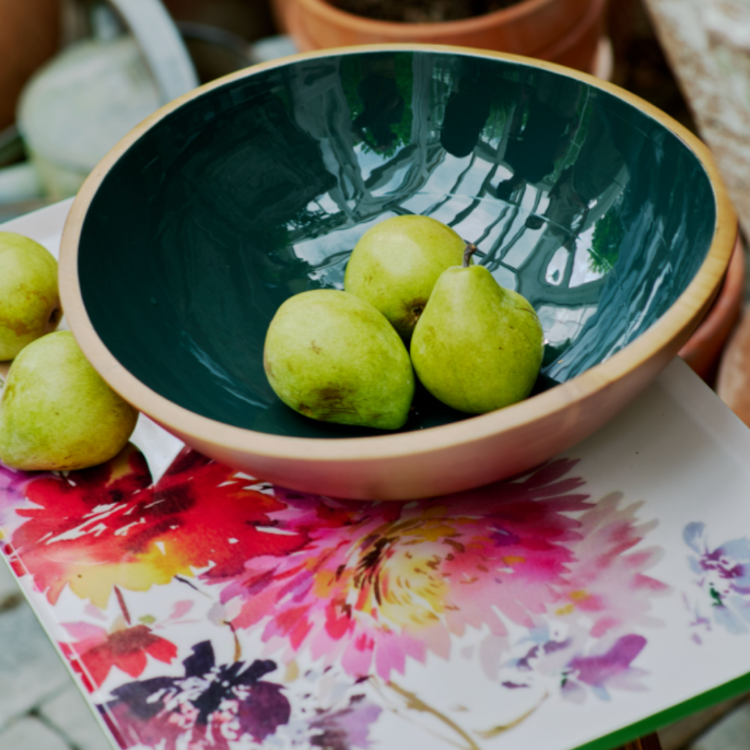 FINCH Tabletop : Large ash wood & enamel serving bowl set (2)