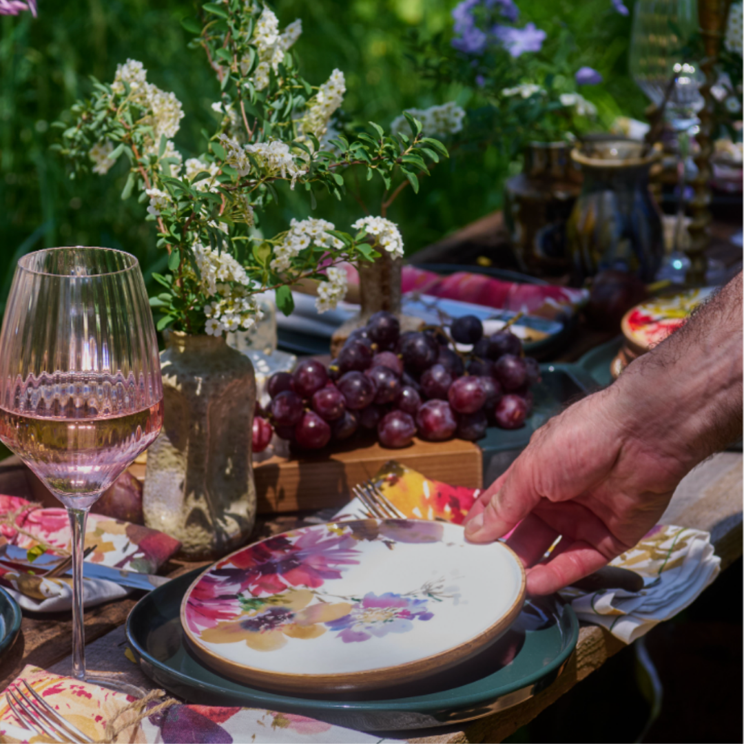 FINCH x Helen Dealtry : Garden Floral Plate Set (4), wood & enamel