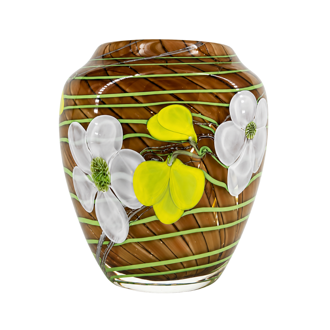 1982 Orient & Flume : floral & swirl stripe vase, Chico CA