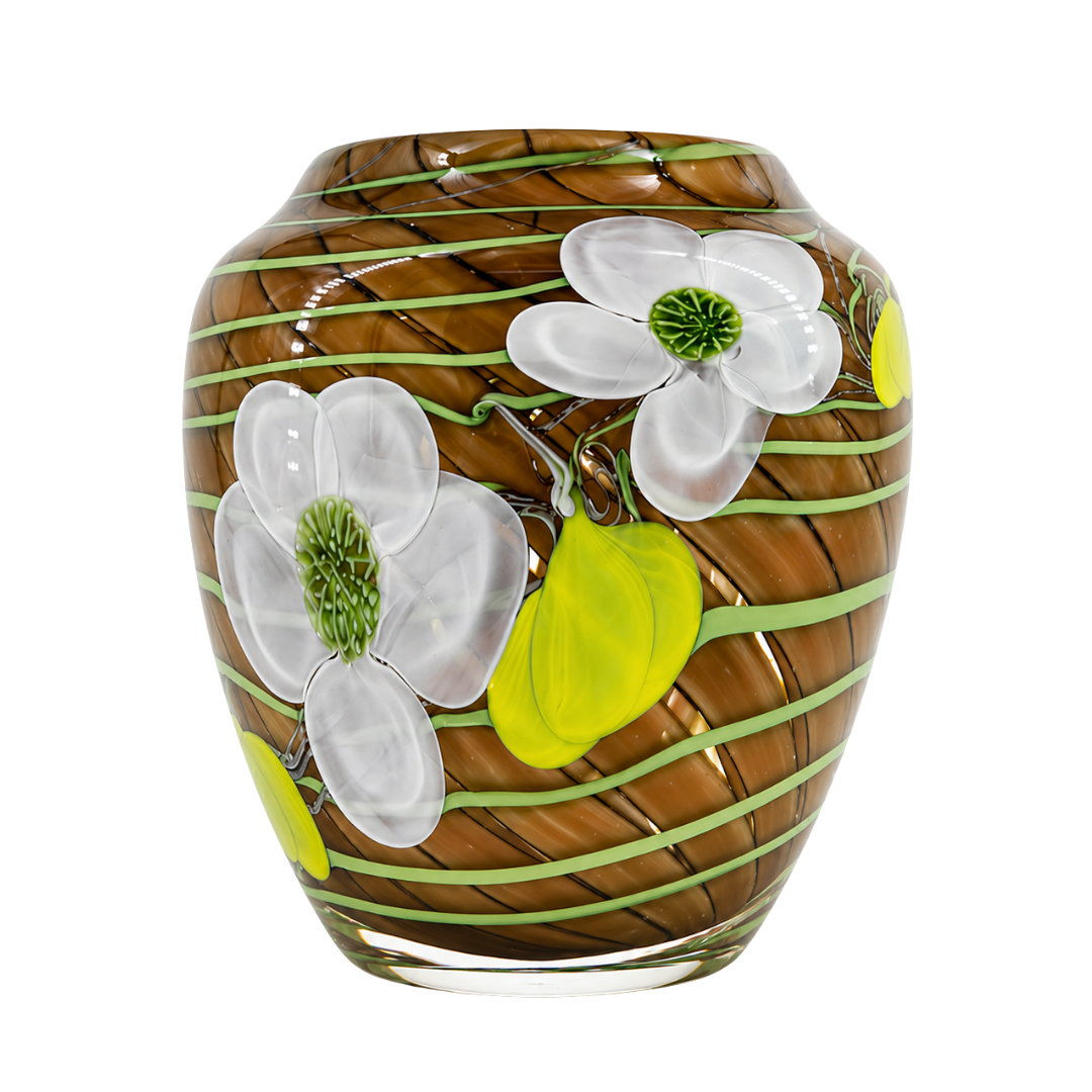 1982 Orient & Flume : floral & swirl stripe vase, Chico CA