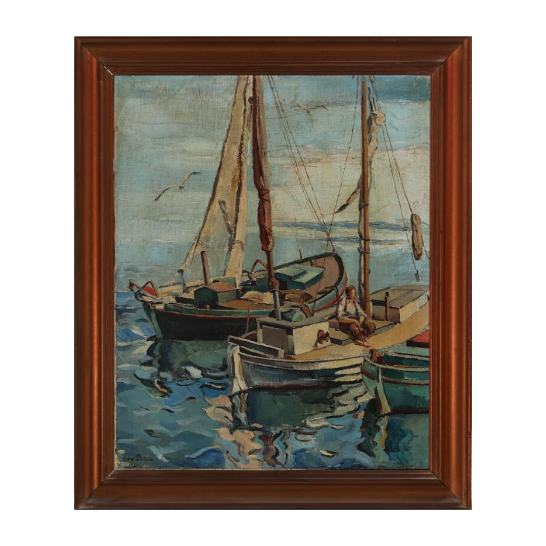 Oda Peters : 1925 dated harbor scene, Denmark