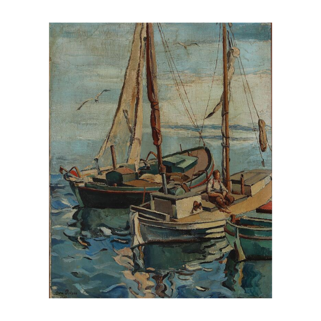 Oda Peters : 1925 dated harbor scene, Denmark