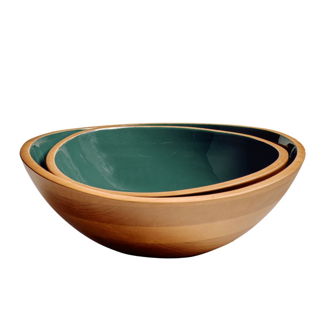 FINCH Tabletop : Large ash wood & enamel serving bowl set (2)