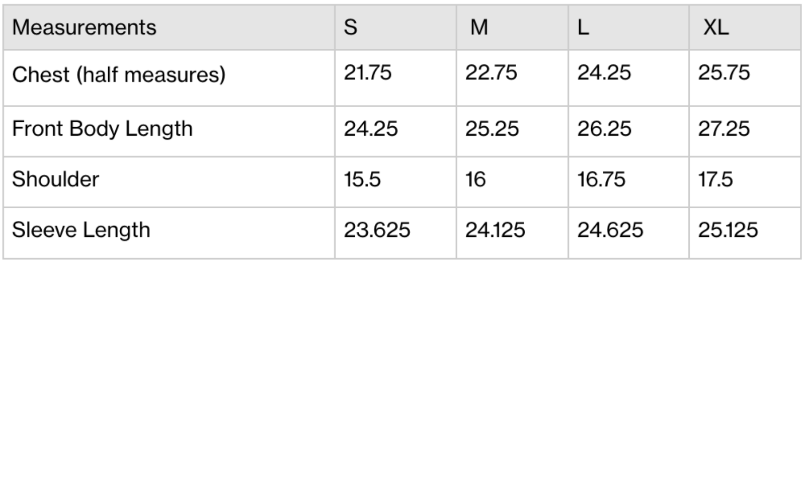 Size Chart