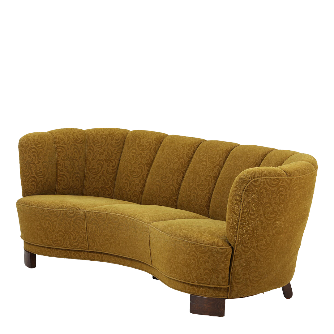 1940 Danish : classic sculptural curved sofa with deep channels