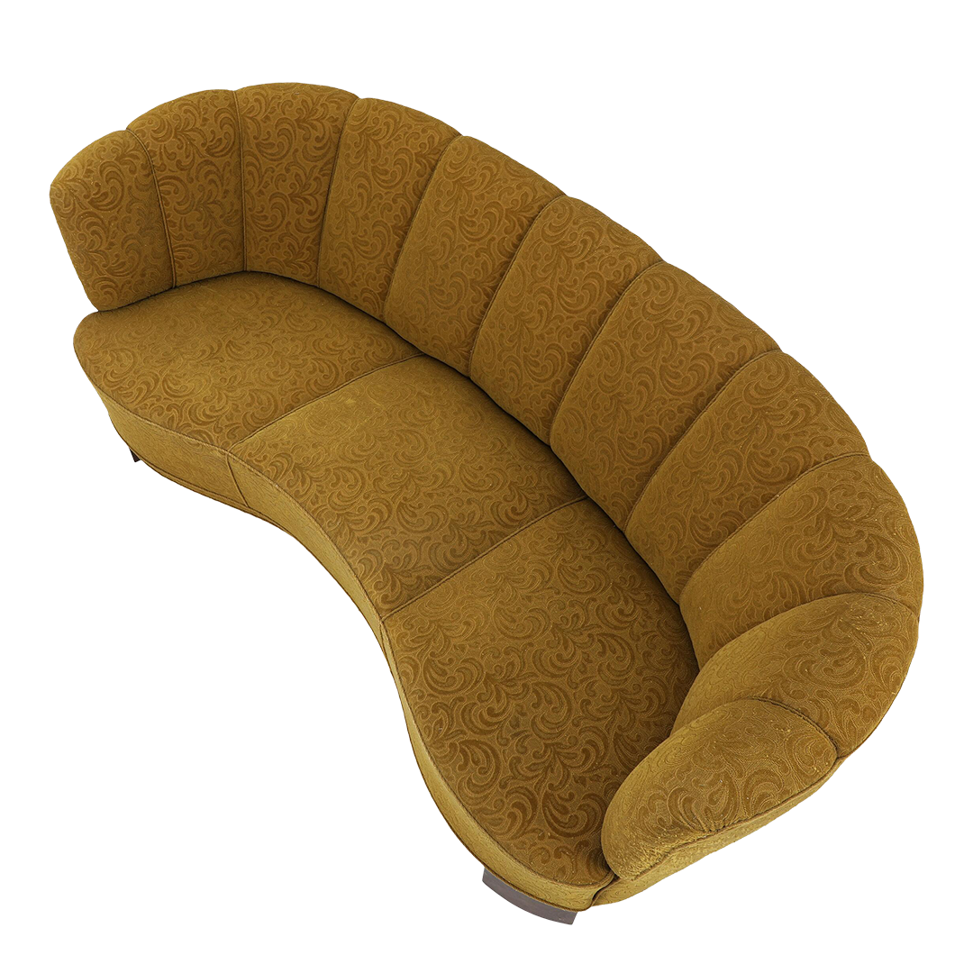 1940 Danish : classic sculptural curved sofa with deep channels