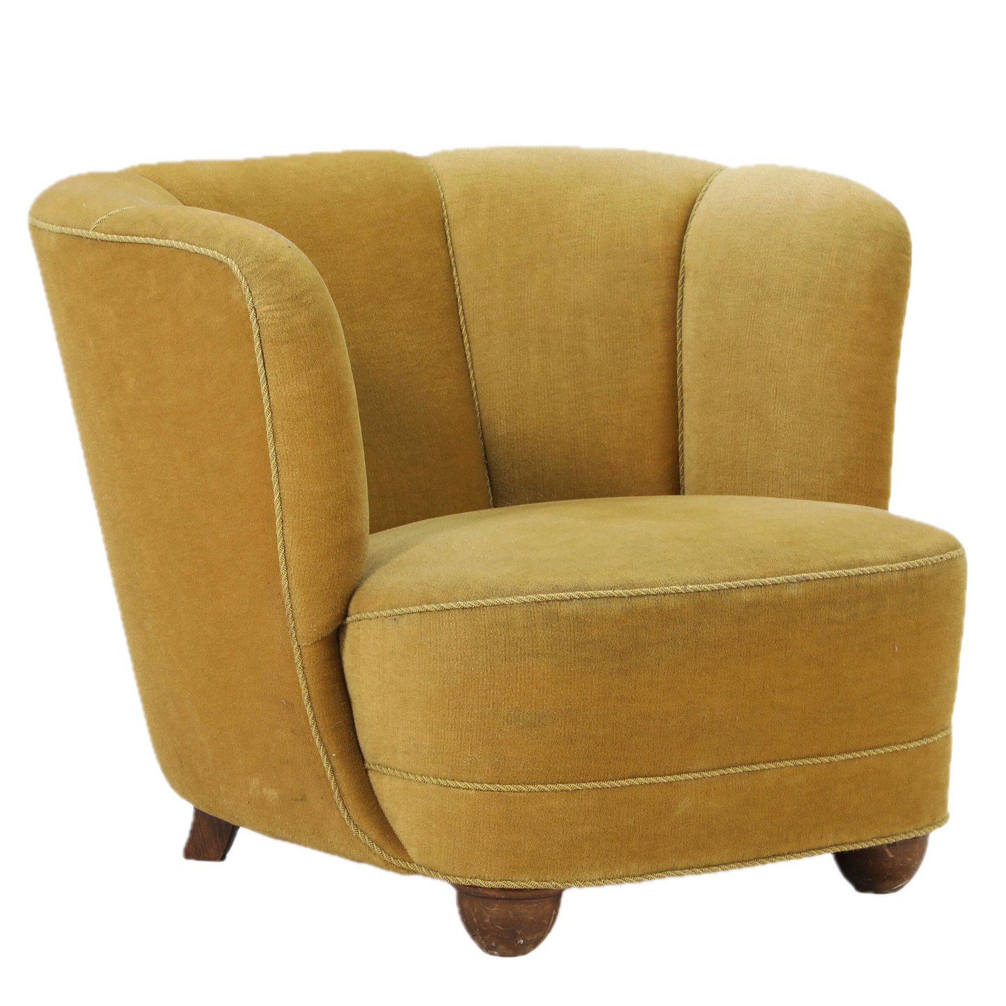 1940s Danish : classic modernist club chair in mustard velvet