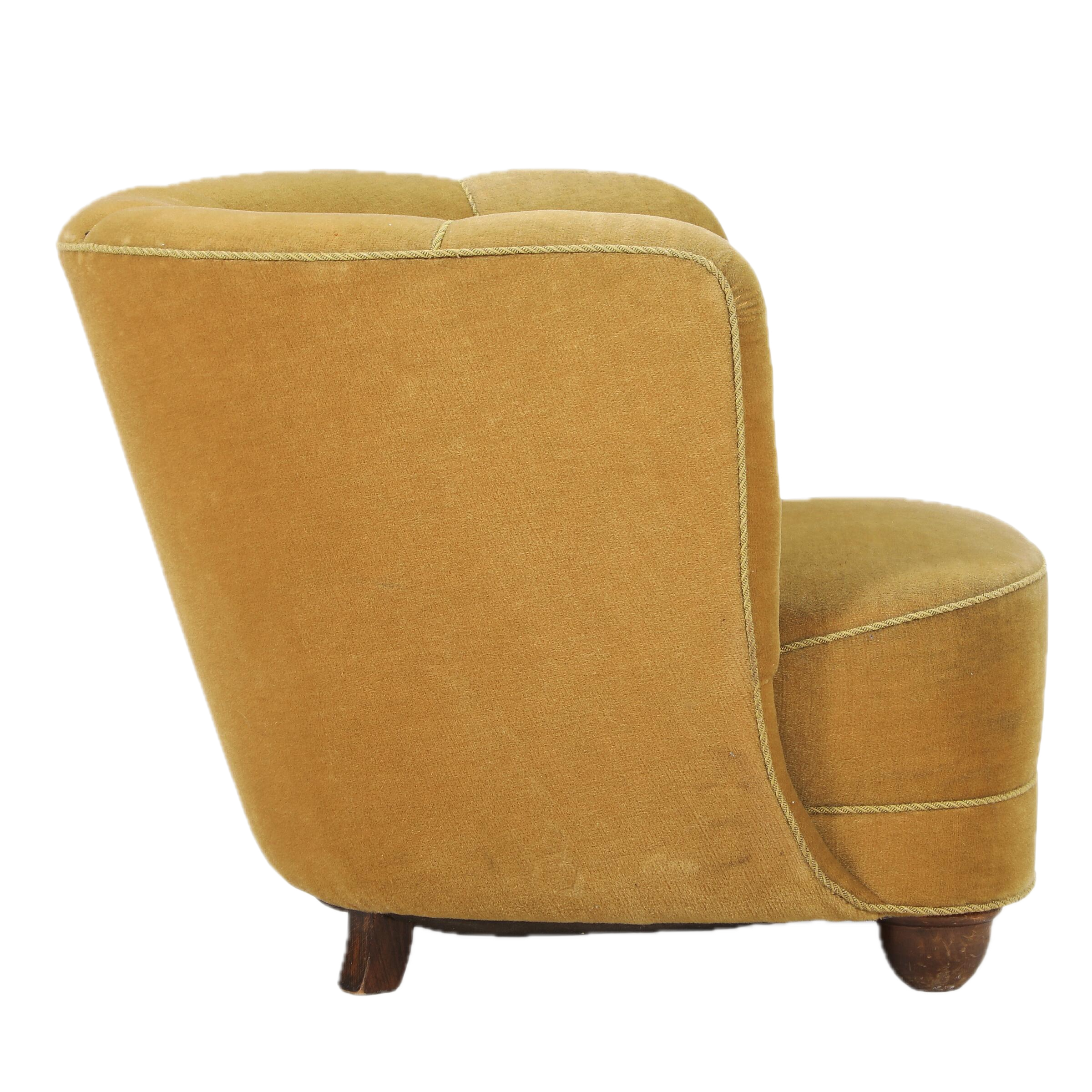 1940s Danish : classic modernist club chair in mustard velvet