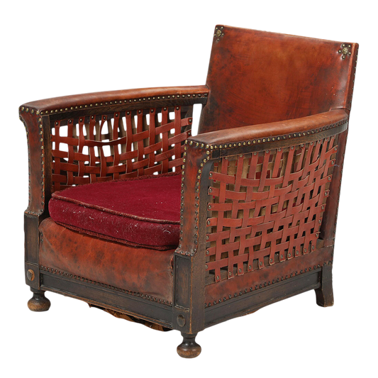 1930s Otto Schulz : oakwood and leather strap armchair