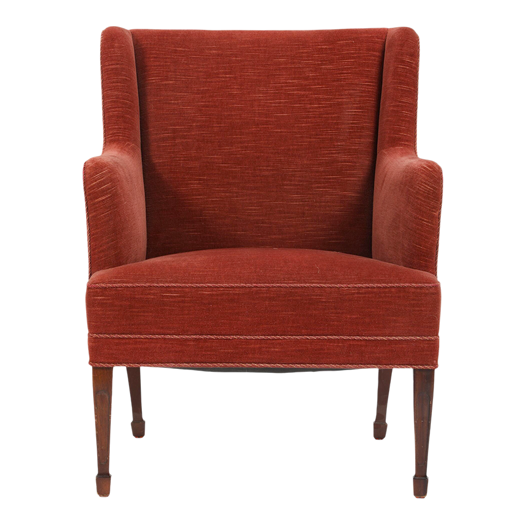 1940s Frits Henningsen : red mohair upholstered and mahogany armchair