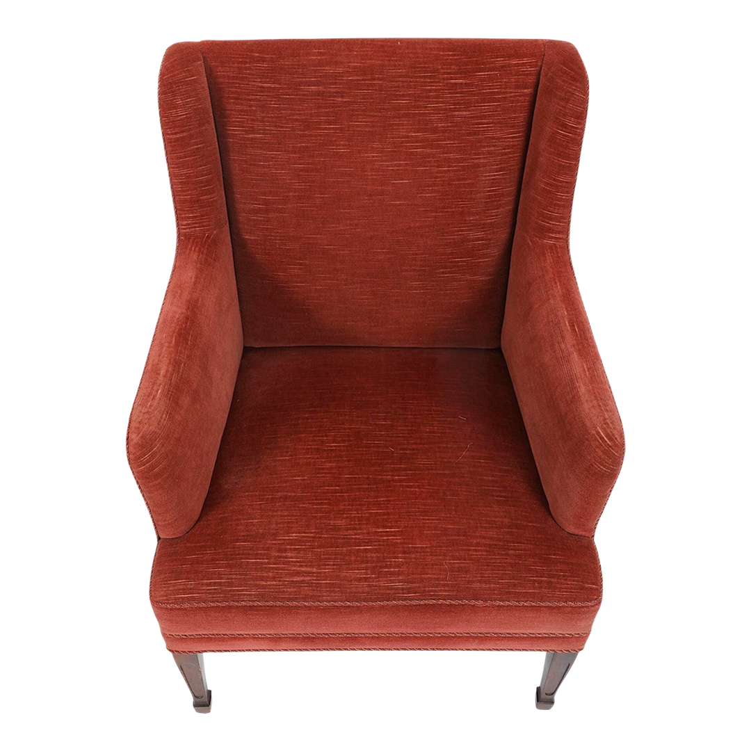 1940s Frits Henningsen : red mohair upholstered and mahogany armchair