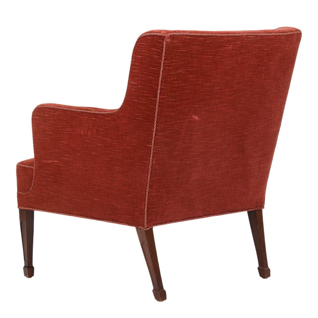 1940s Frits Henningsen : red mohair upholstered and mahogany armchair