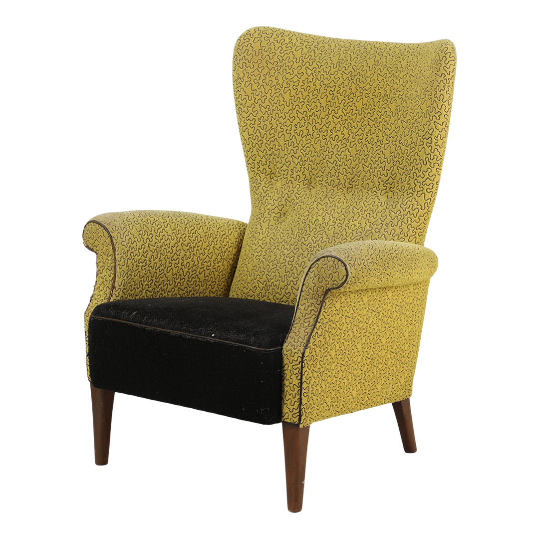 1950s Fritz Hansen : upholstered armchair with sculpted tall back