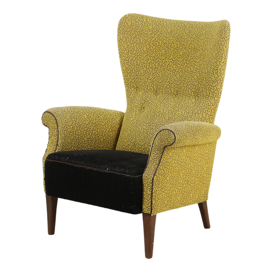 1950s Fritz Hansen : upholstered armchair with sculpted tall back