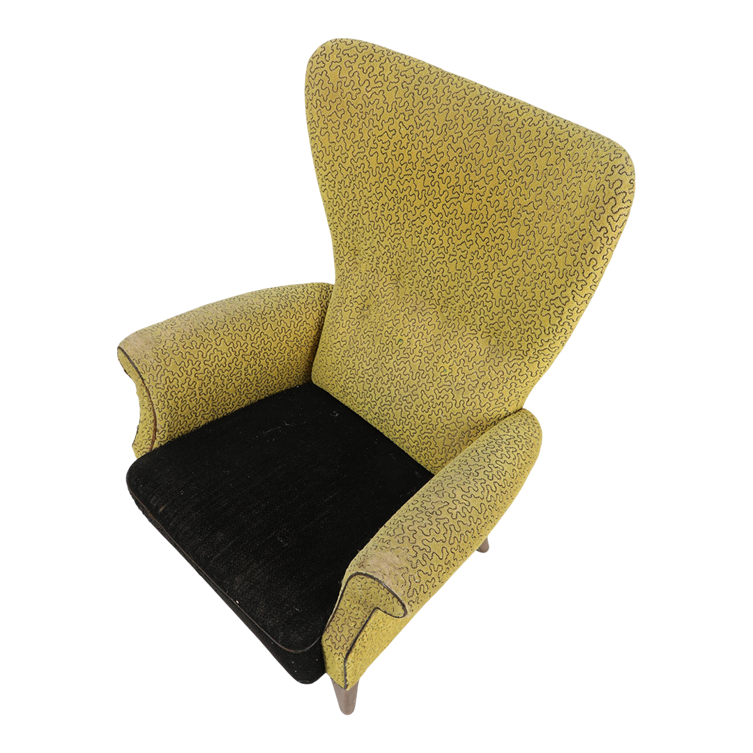 1950s Fritz Hansen : upholstered armchair with sculpted tall back