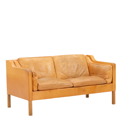 Børge Mogensen : 2-seat light cognac leather Model 2212 sofa