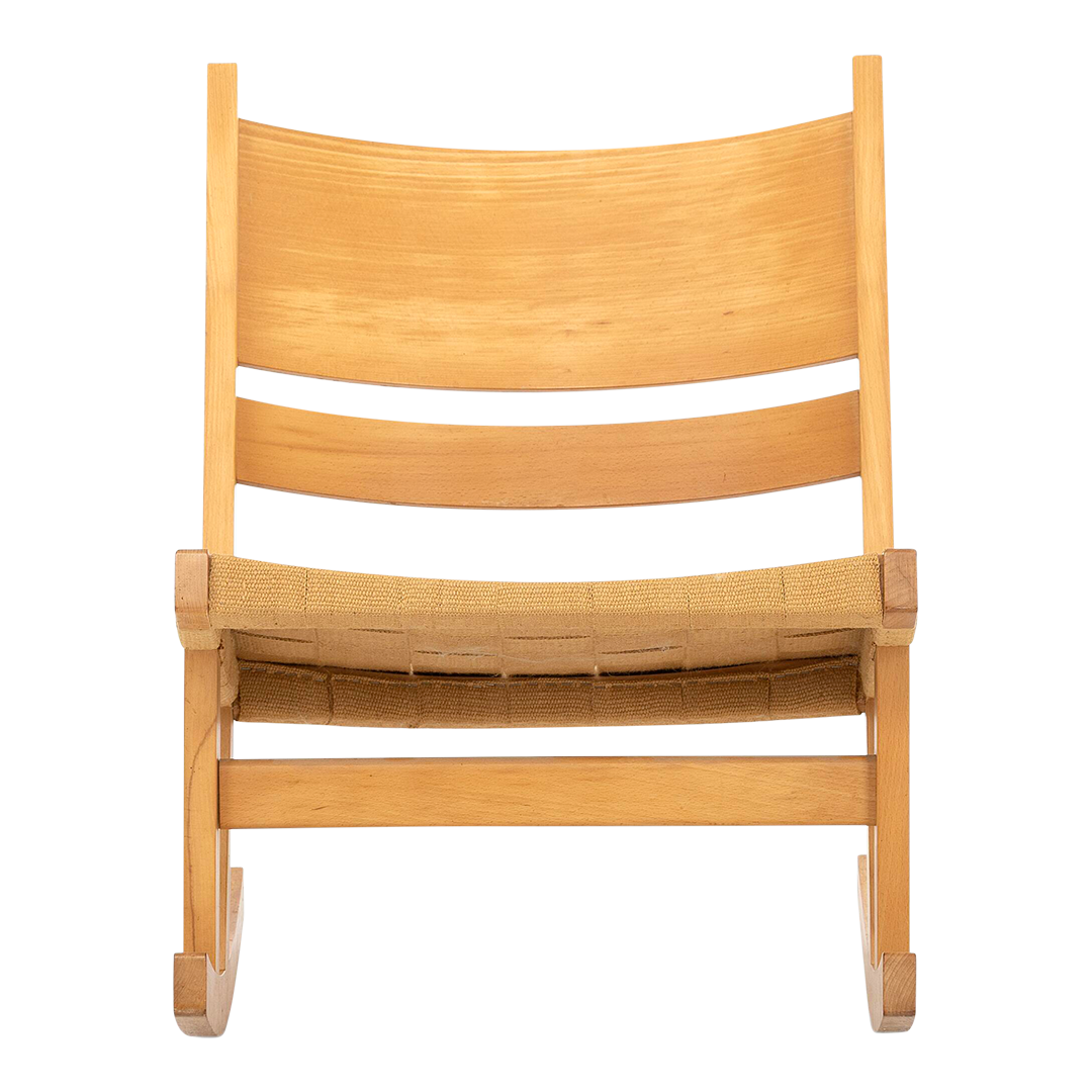 1967 Hans J Wegner : GE 674 beech rocking chairs w/canvas strapping