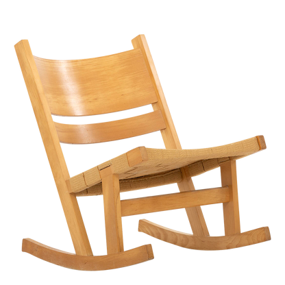 1967 Hans J Wegner : GE 674 beech rocking chairs w/canvas strapping