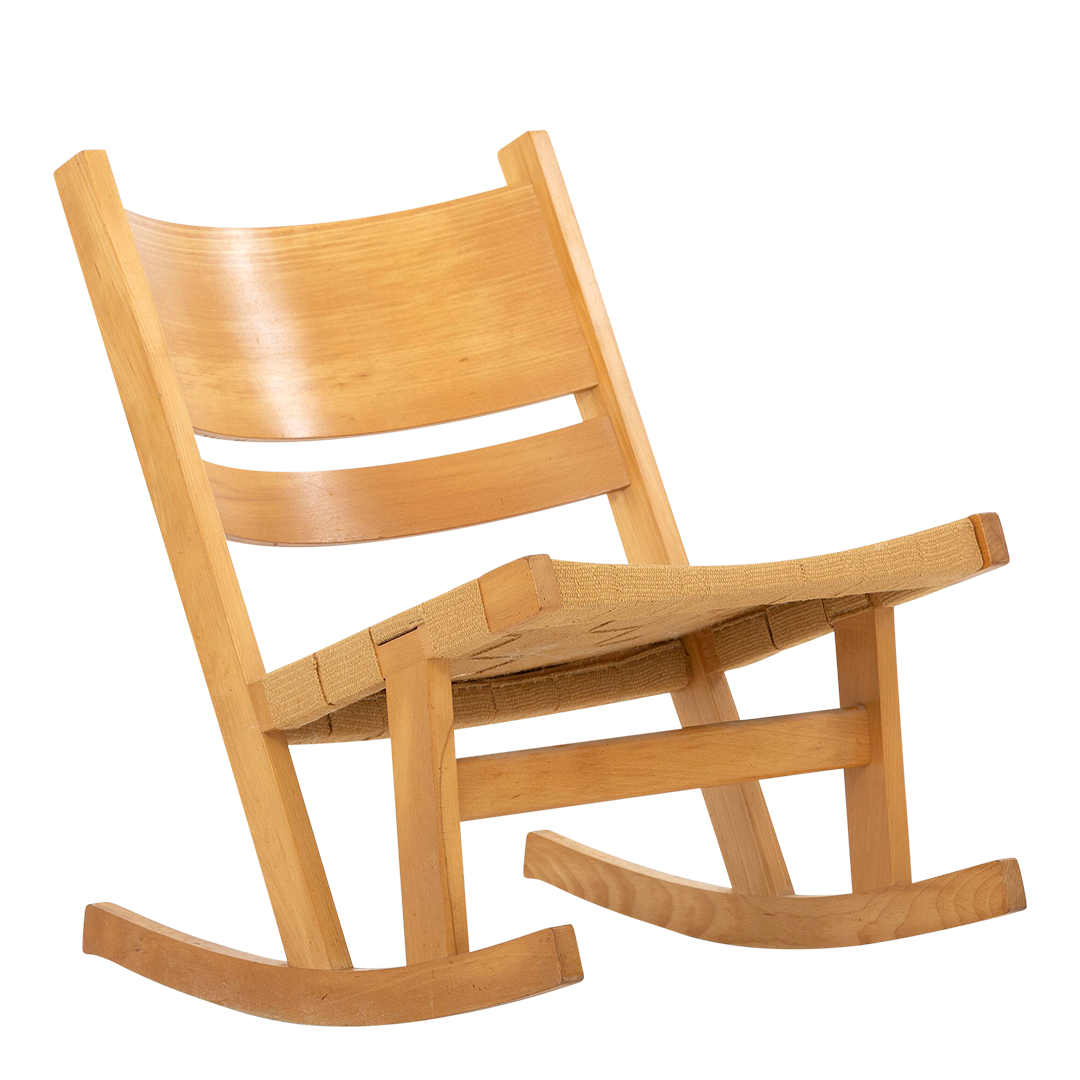 1967 Hans J Wegner : GE 674 beech rocking chairs w/canvas strapping