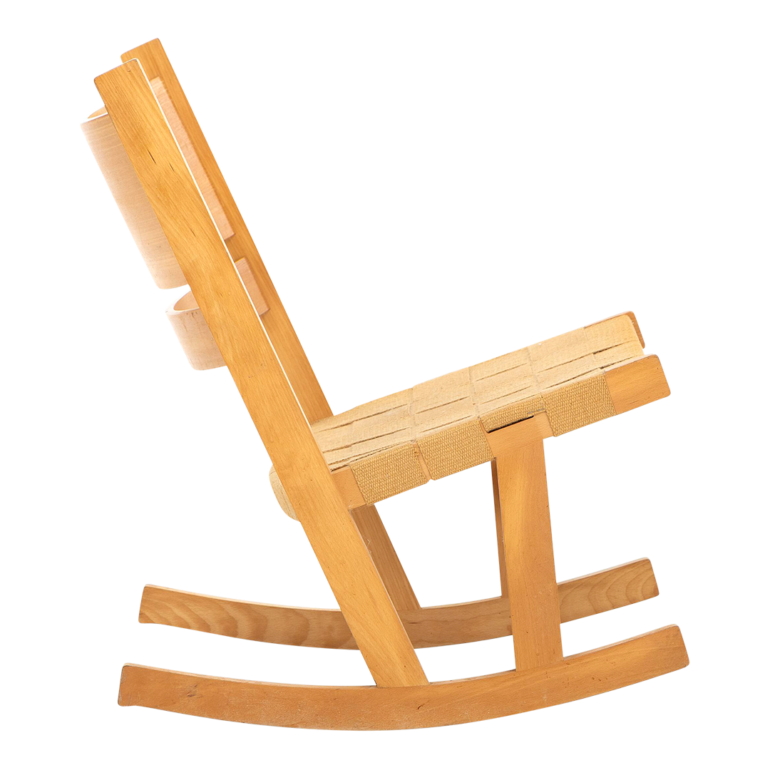 1967 Hans J Wegner : GE 674 beech rocking chairs w/canvas strapping