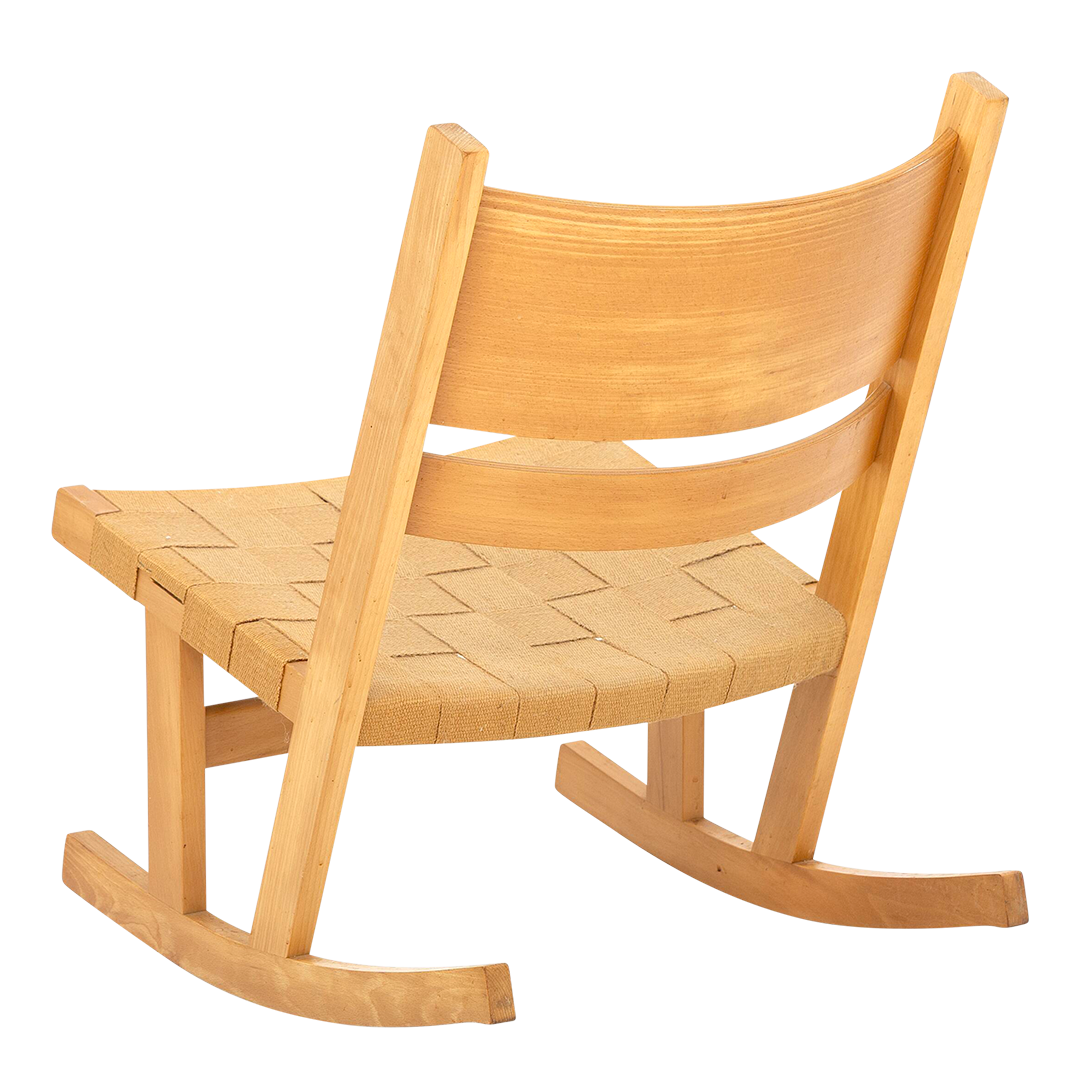 1967 Hans J Wegner : GE 674 beech rocking chairs w/canvas strapping