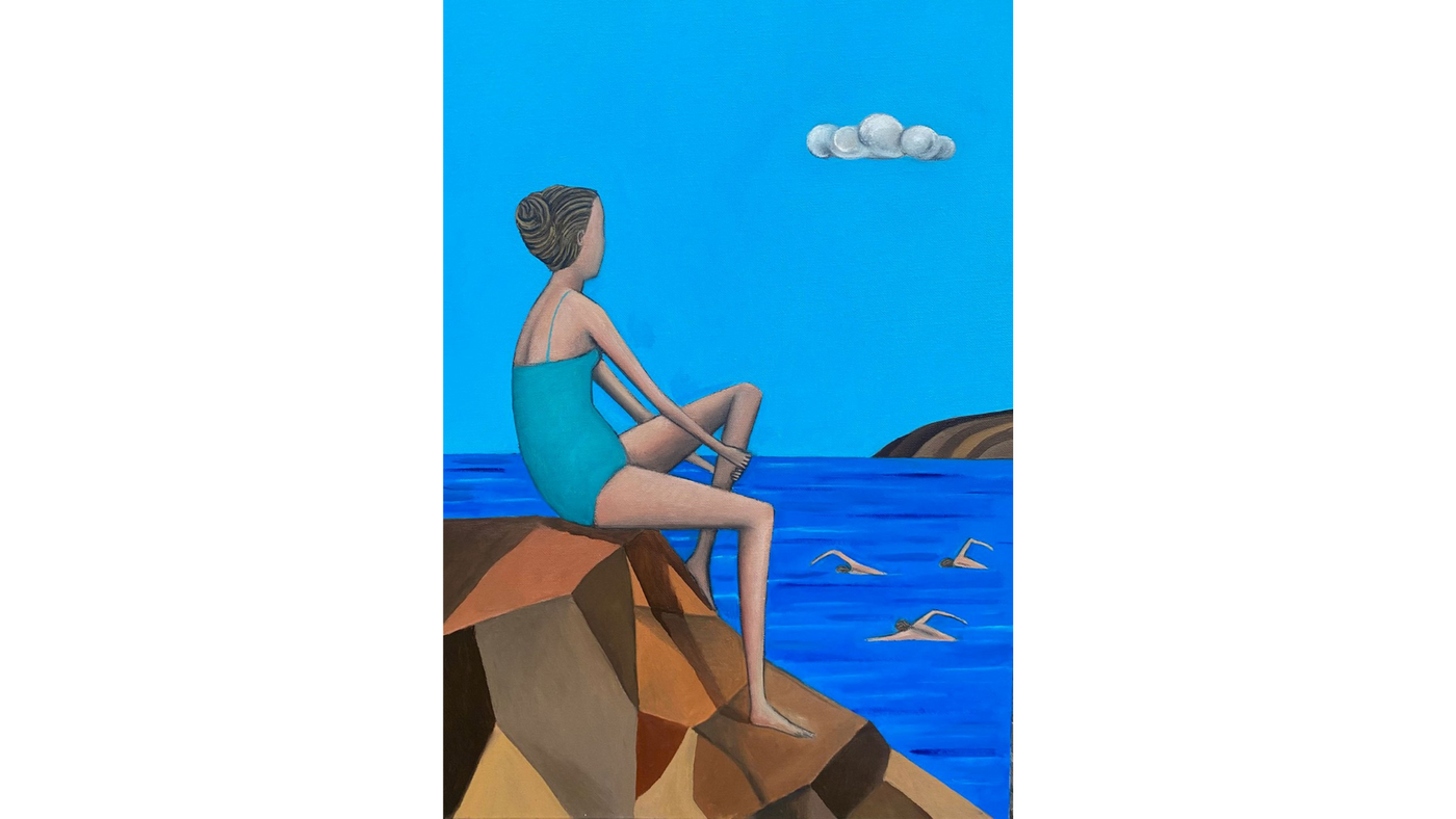 Giacomo Piussi, 'Girl and Swimmers Frame', oil on canvas