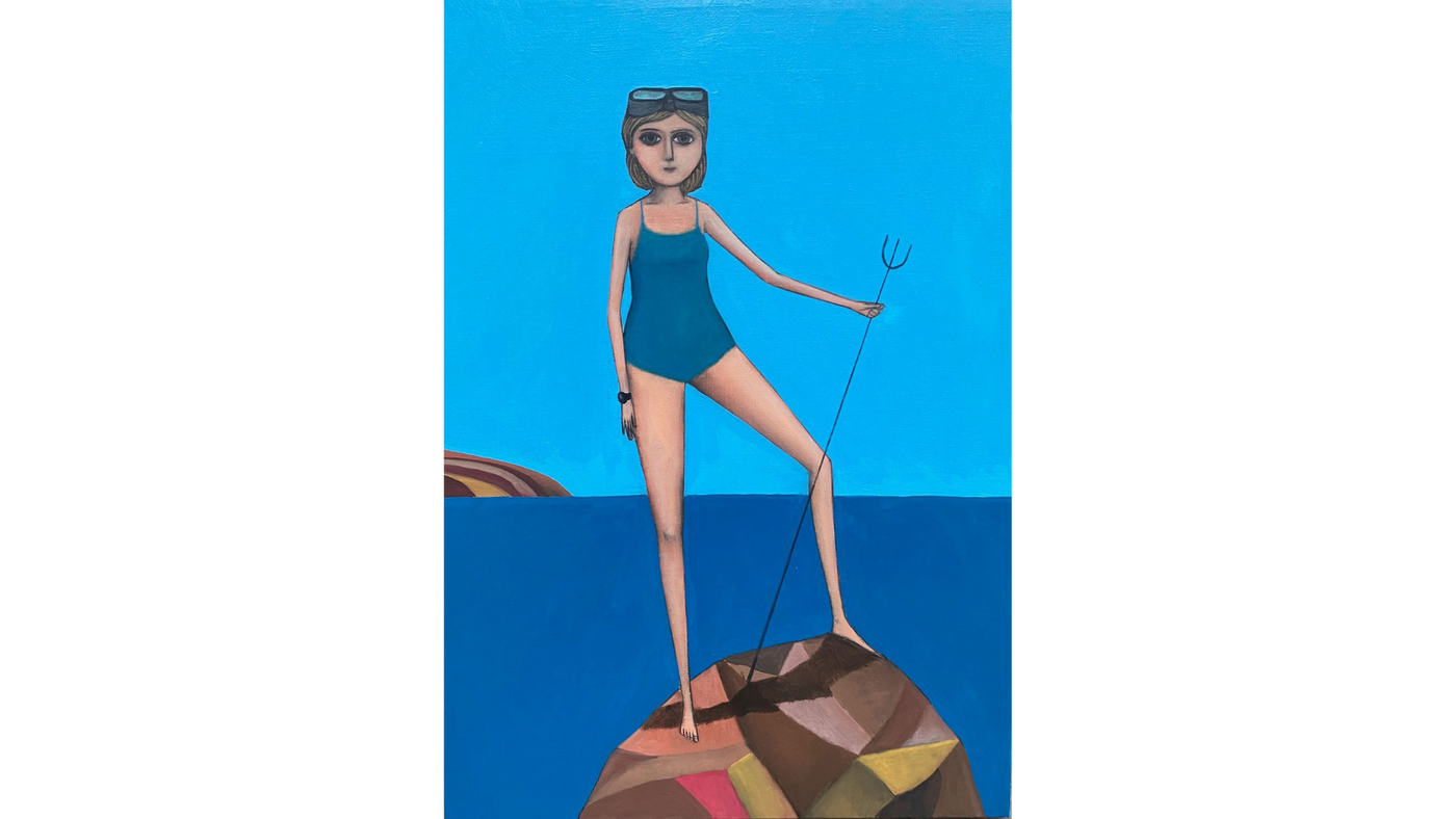 Giacomo Piussi, 'Girl with Harpoon' Frame, oil on canvas