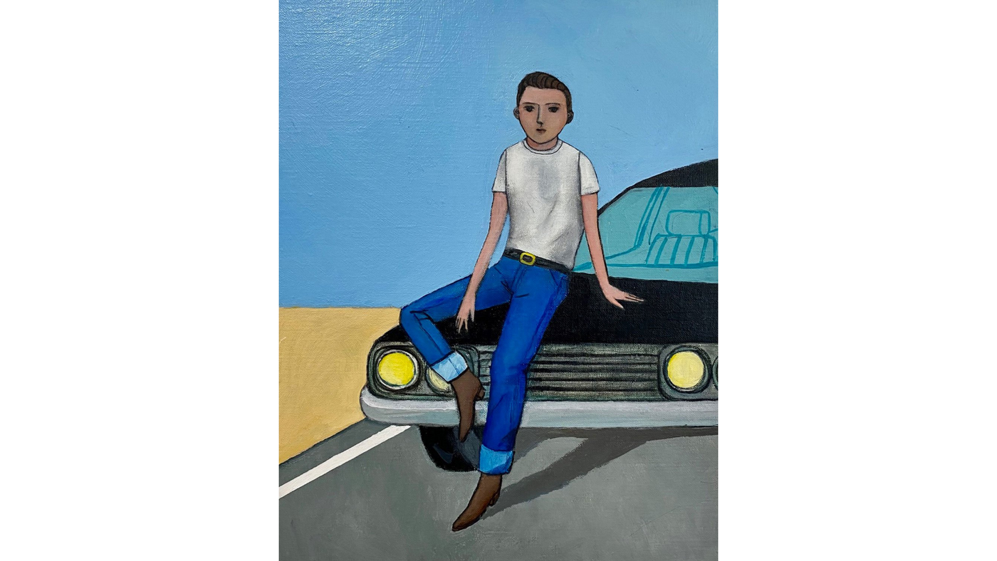 Giacomo Piussi, 'Man With Car' Frame, oil on canvas