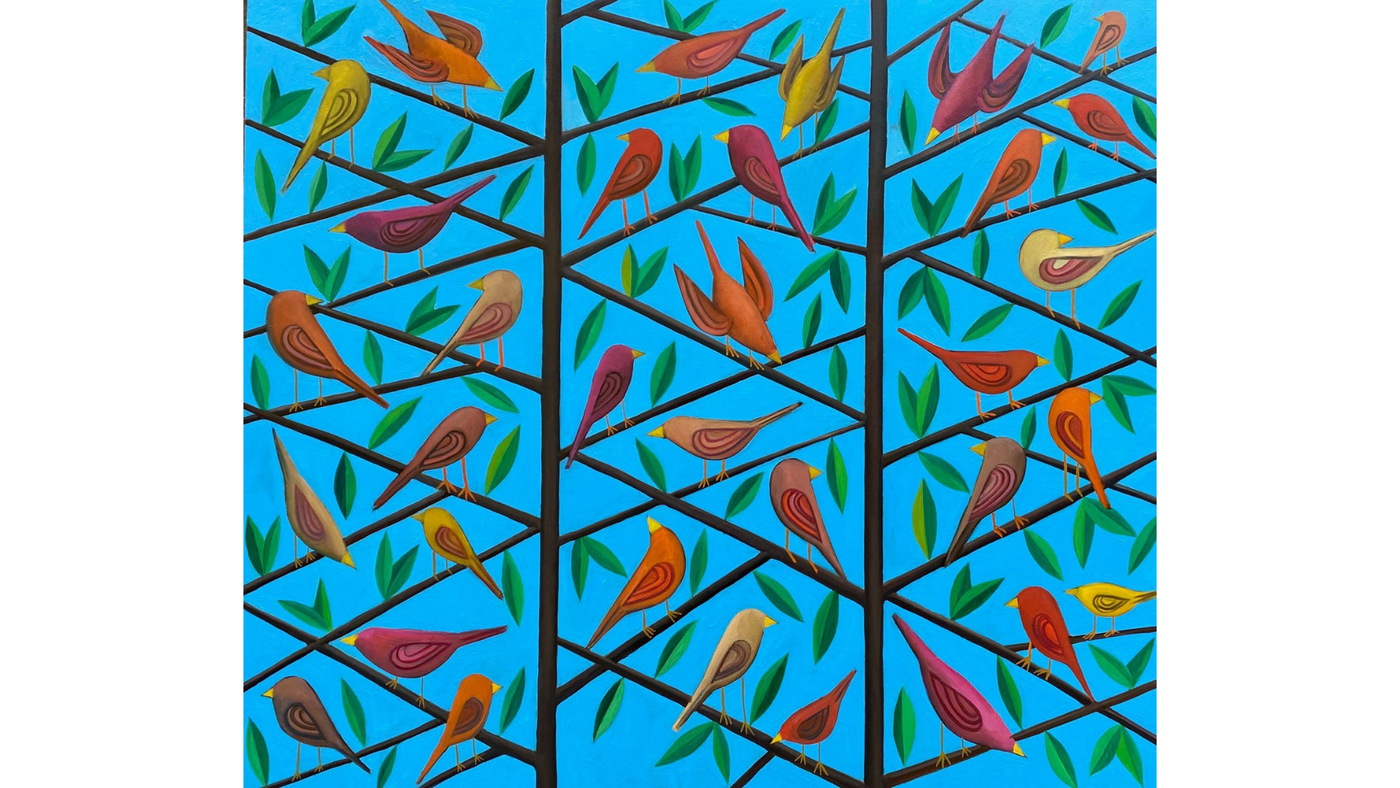Giacomo Piussi, 'birds', oil on canvas