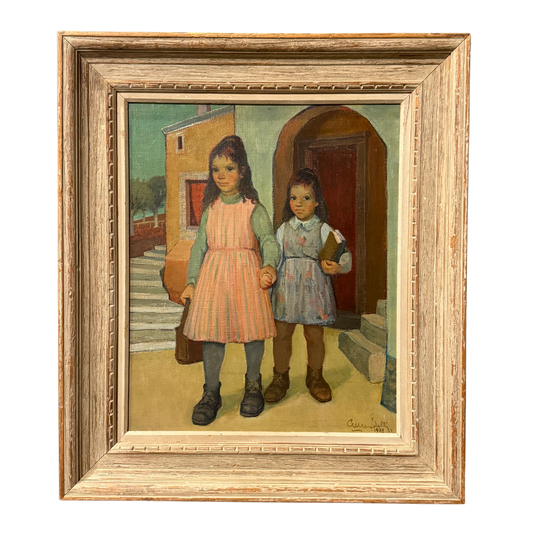 Giulio Vito Musitelli, Italy : c1970 two young school girls, o/c