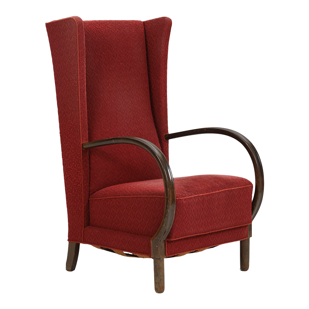 Late 1930s European : post Deco tall wingback bentwood armchair