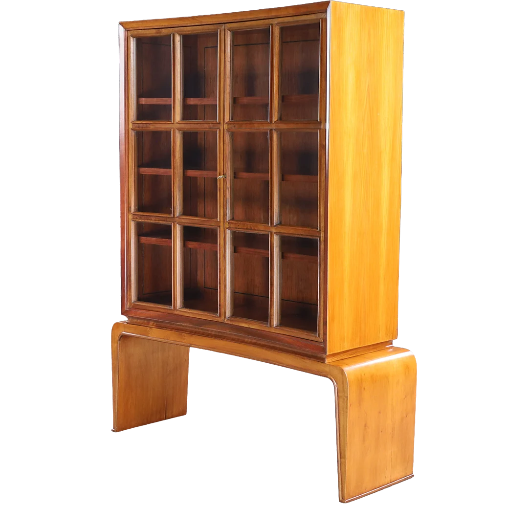 Late 1940s Paolo Buffa : curved front cherrywood Vitrine, Arrighi, Italy