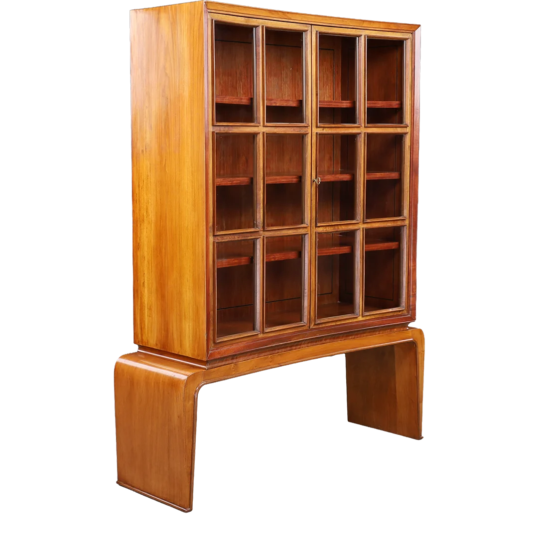Late 1940s Paolo Buffa : curved front cherrywood Vitrine, Arrighi, Italy