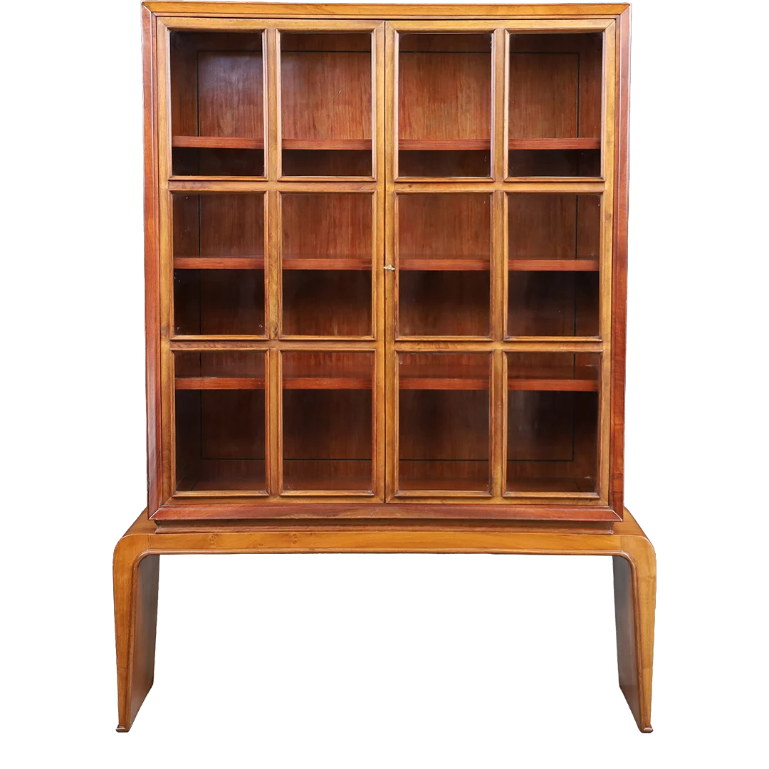 Late 1940s Paolo Buffa : curved front cherrywood Vitrine, Arrighi, Italy